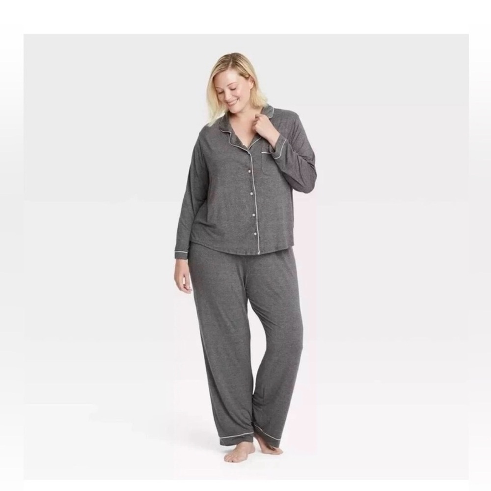 Stars Above Gray Button-Up Pajama Set